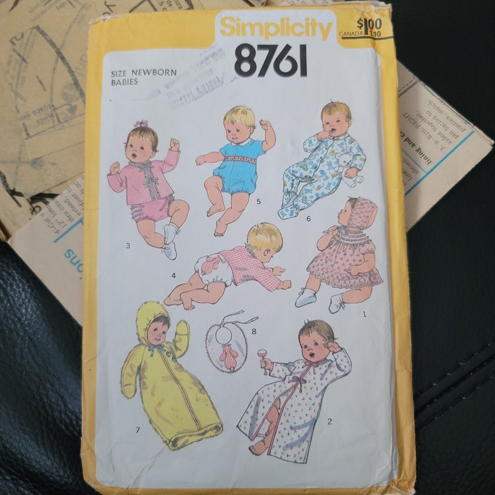 Vintage Simplicity 8761 Baby Layette Sewing Pattern Newborn Dress Bunting Kimono